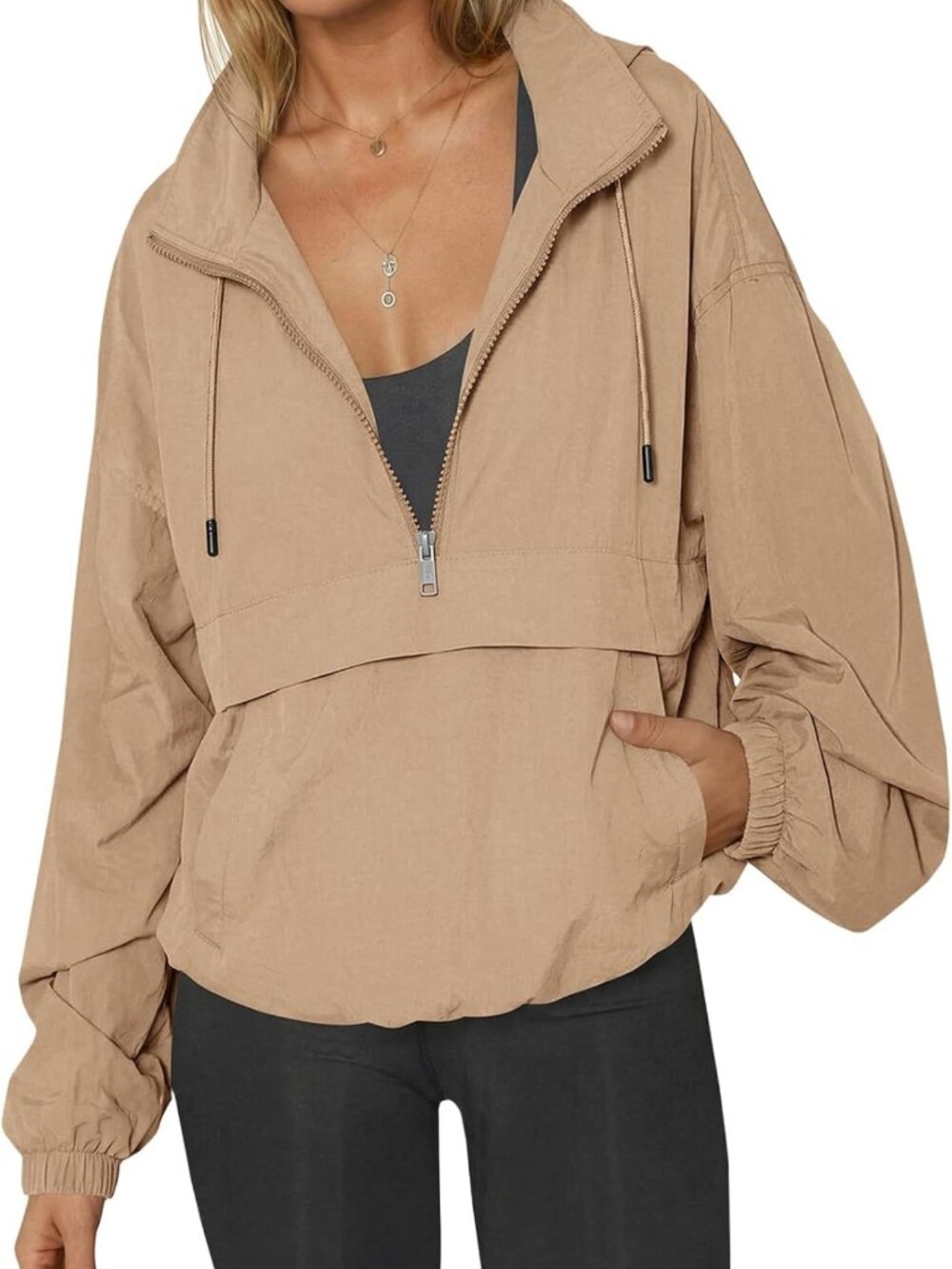 Lightweight Hooded Windbreaker Jacket for Women | Quarter Zip Pullover Outerwear